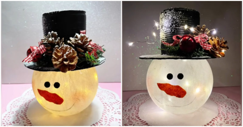Яркий зимний декор: самая дешевая ваза превращается в очень милого снеговика